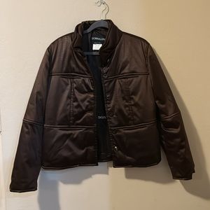 donnaluna brown satin puffer bomber jacket size 12 made in Italy